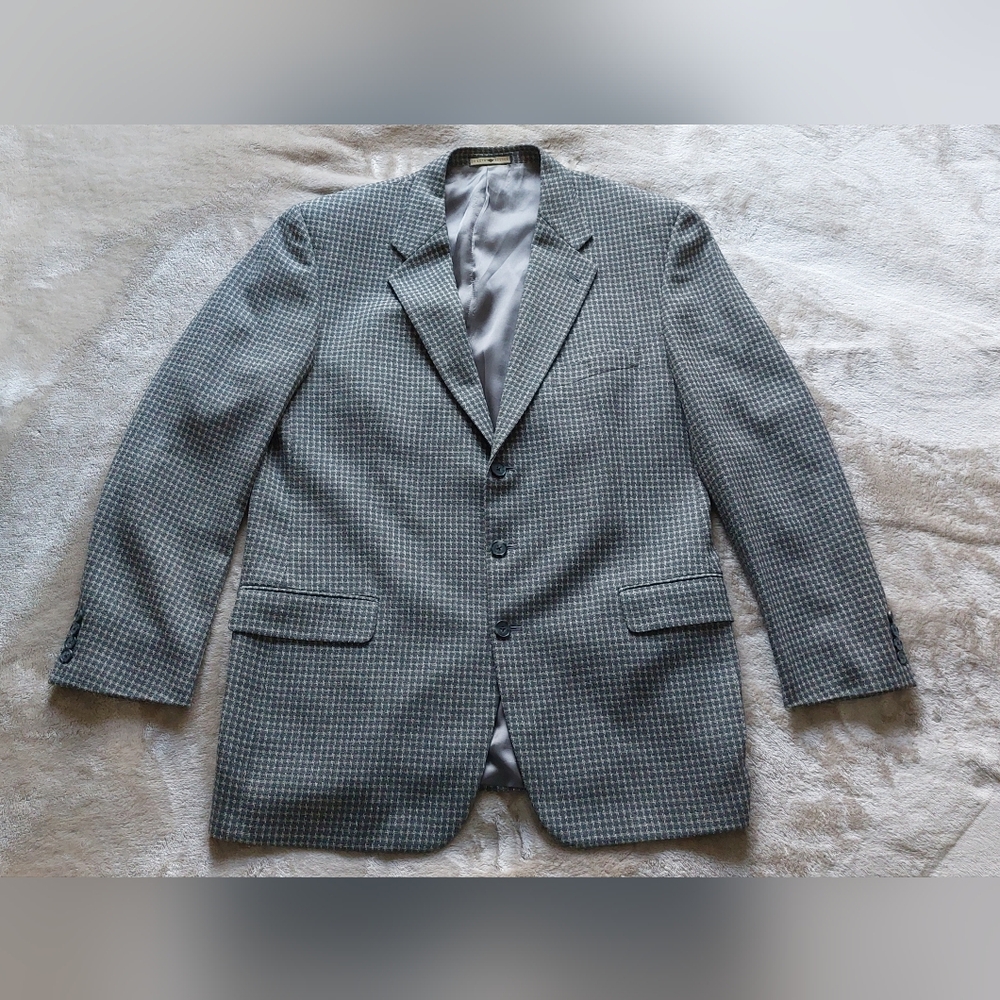 Vtg Nordstrom Joseph Abboud Men's Gray Silk Wool Houndstooth Blazer | 44L